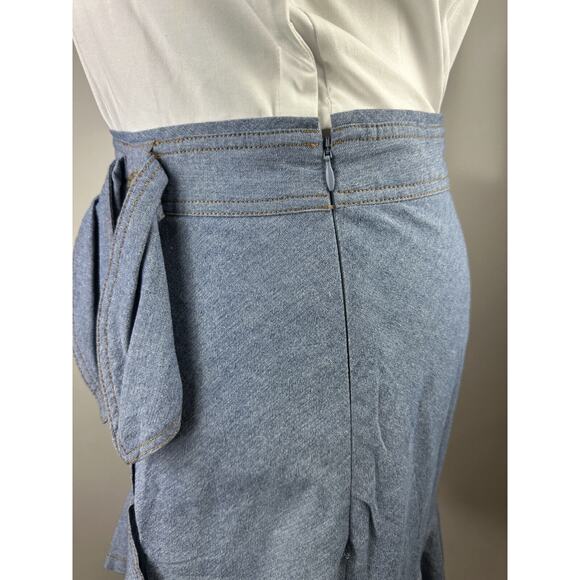 NWT Veronica Beard Chambray Bari T-Shirt Dress Tie Waist Ruffle Women's Large - Picture 14 of 15